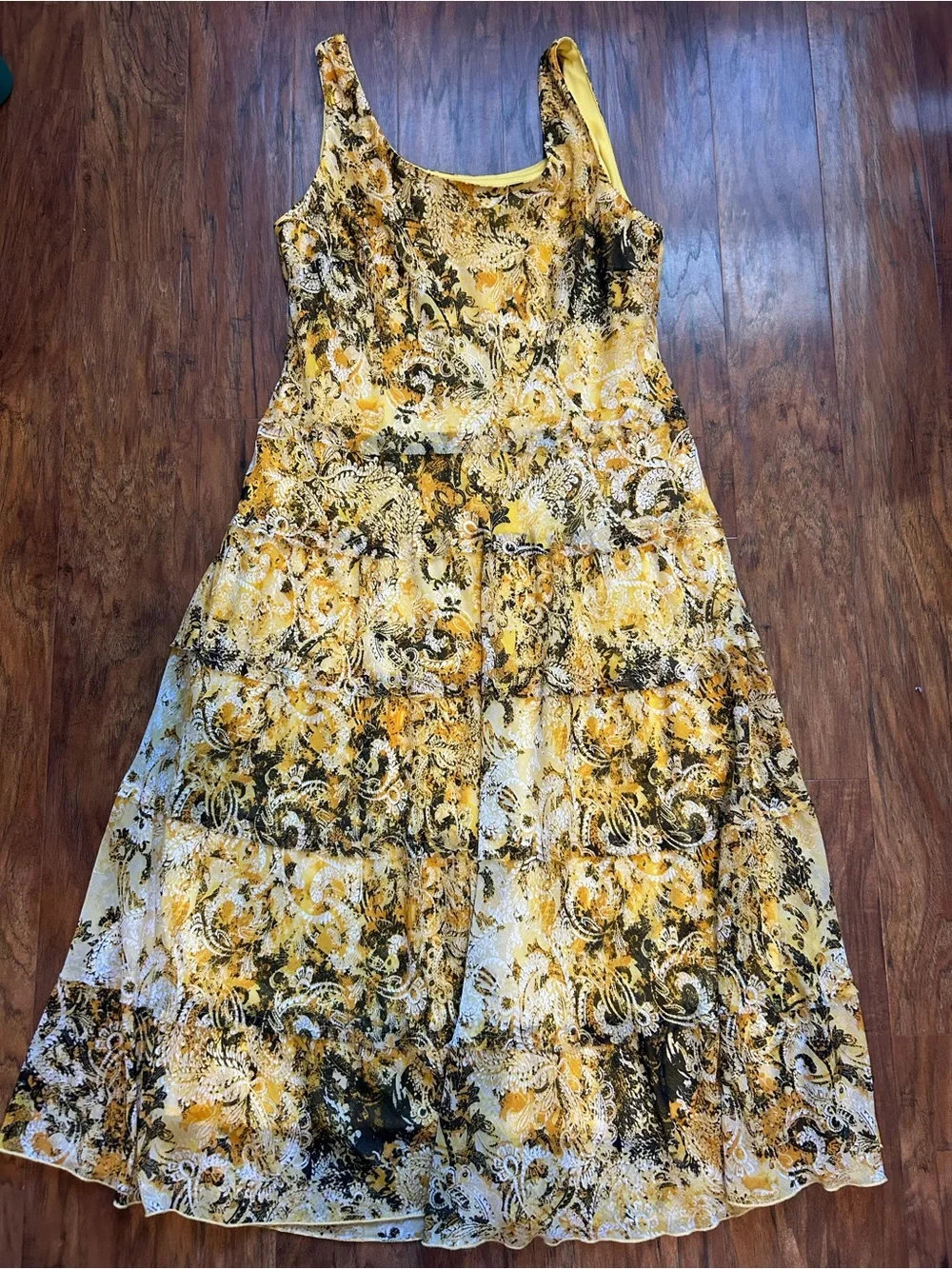 Sleeveless Sundress Tiered Floral Dress Multicolored Summer Mediterranean - Picture 2 of 7